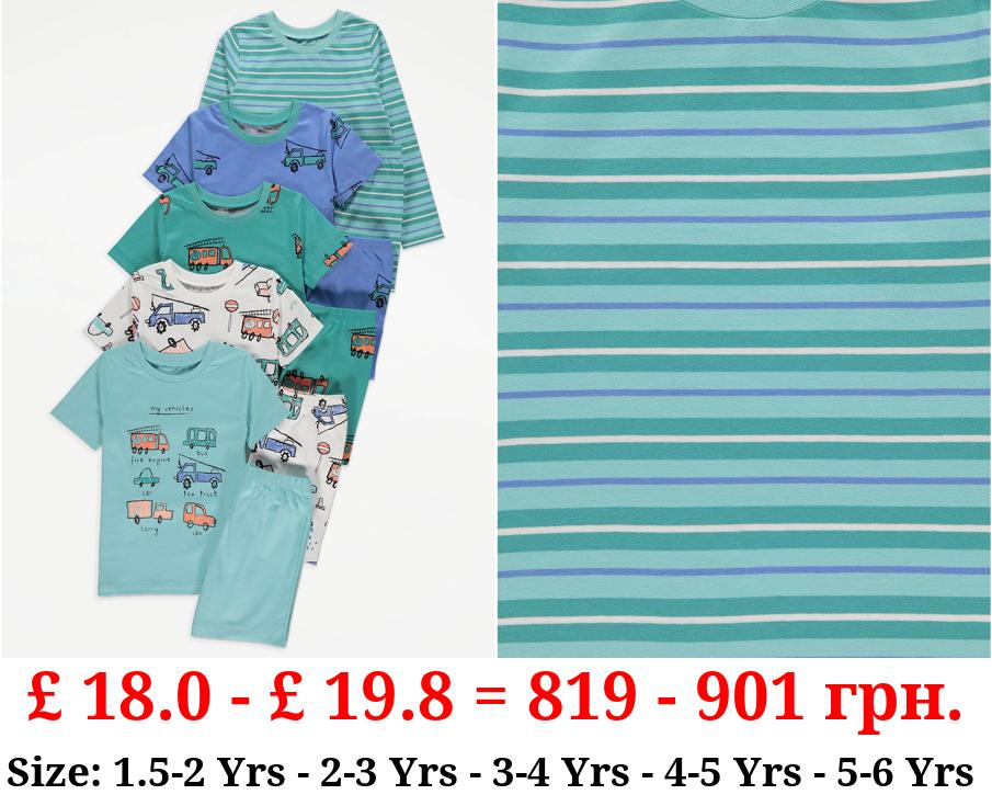 Blue Vehicle Print Short Pyjamas 5 Pack