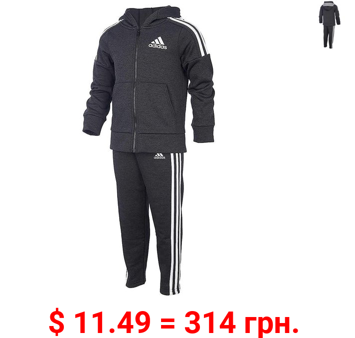 adidas Boys' Tricot Jacket and Pant Set (4T, BM Black/White/Black)