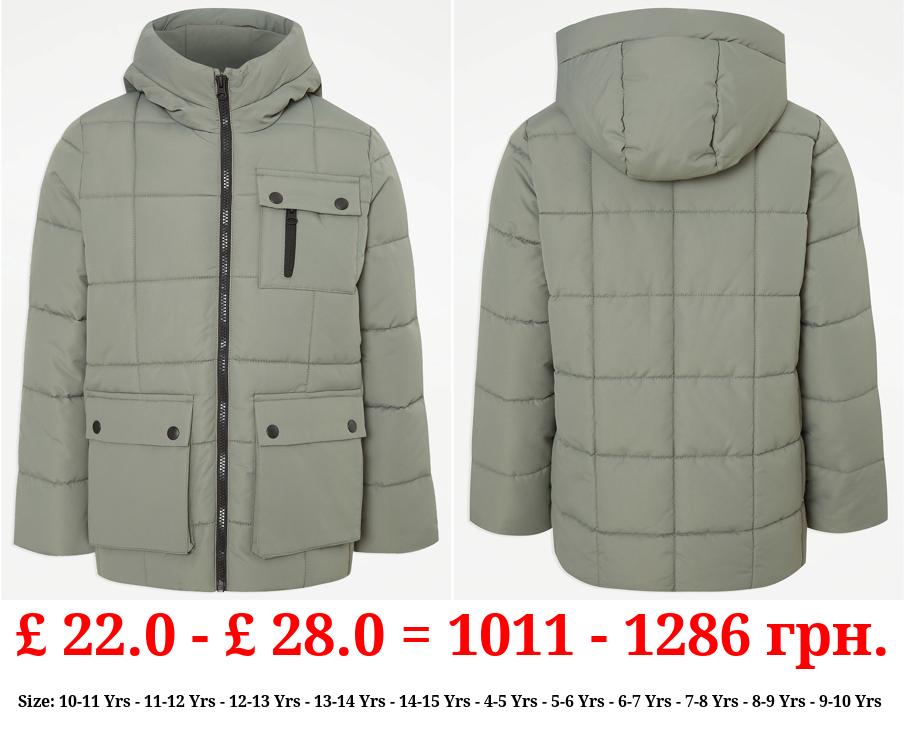 Sage Green Checked Padded Jacket