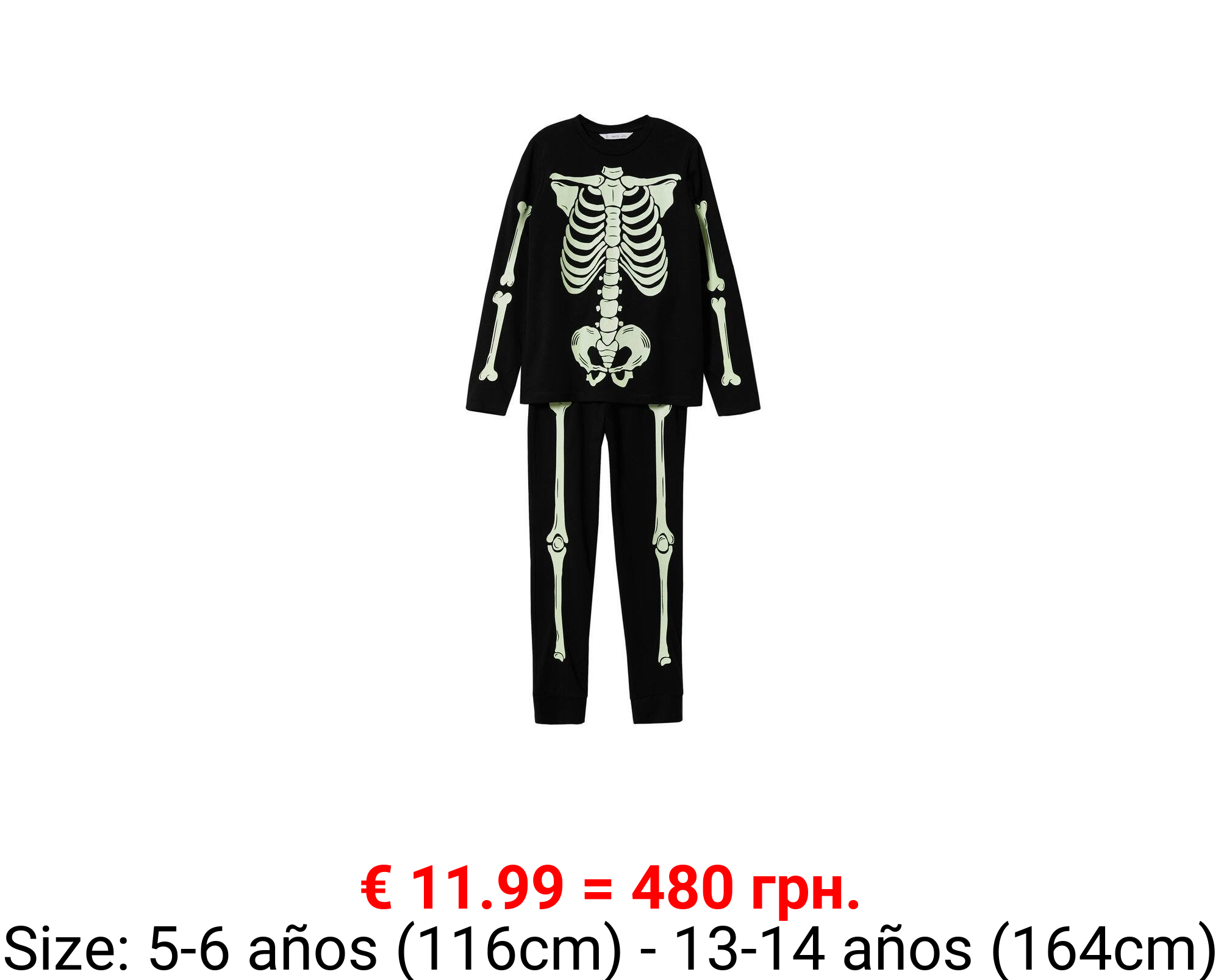 Pijama esqueleto brilla en la ocuridad