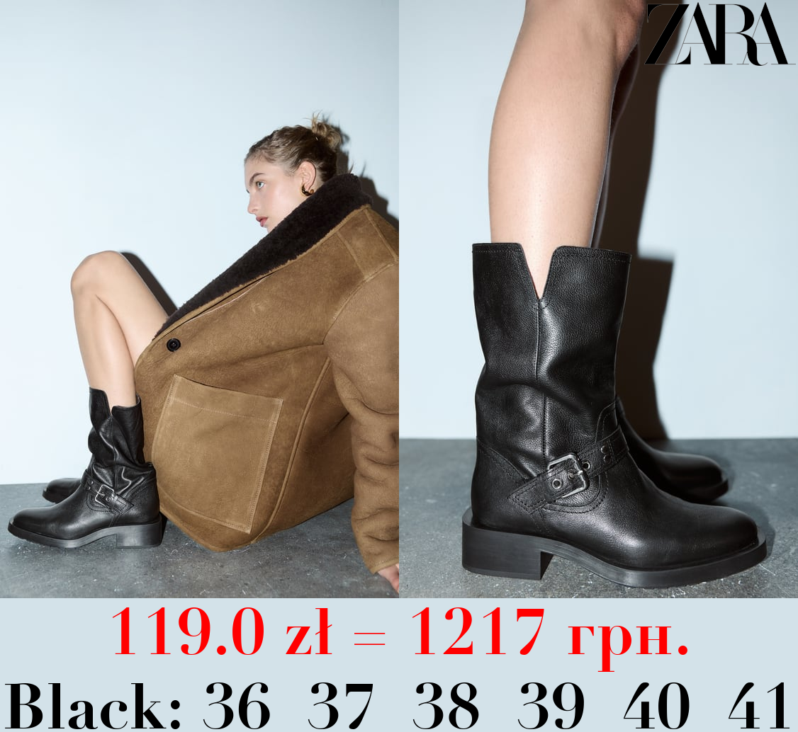 LEATHER BIKER ANKLE BOOTS