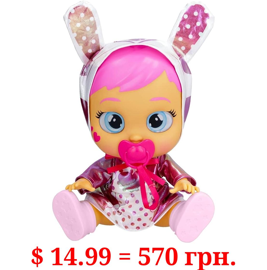 Cry Babies Stars Coney -12" Baby Doll | Pink and White Shiny Iridescent Dress with Bunny Themed Hoodie, for Girls and Kids 18M and Up