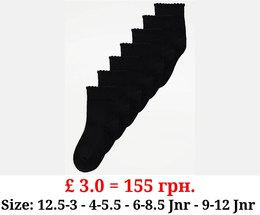 Black Picot Cotton Rich Socks 7 Pack