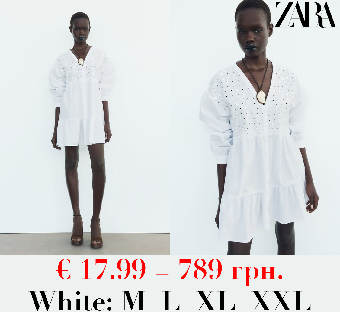 SHORT POPLIN DRESS WITH CUTWORK EMBROIDERY