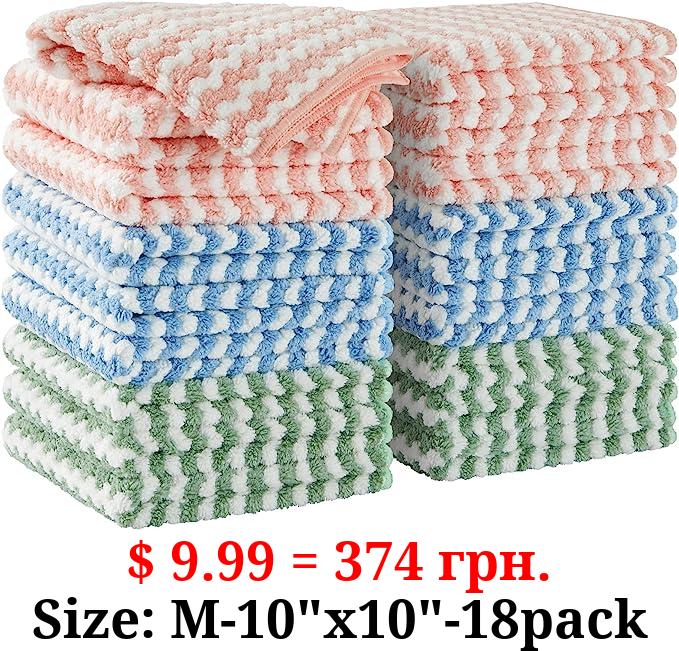 JOYMOOP Microfiber Cleaning Cloth, Kitchen Towels for Dish Drying Washing, Absorbent Streak Free Lint Free Rags for Cleaning, Reusable and Washable Towels-18 Pack,10"x10"