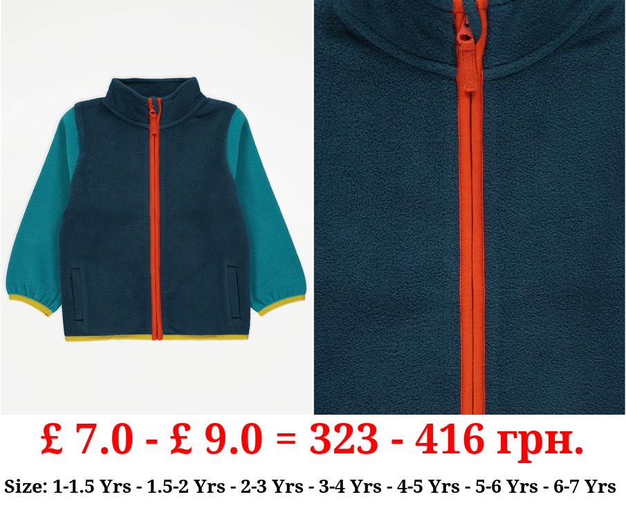 Navy Colour Block Zip Up Fleece