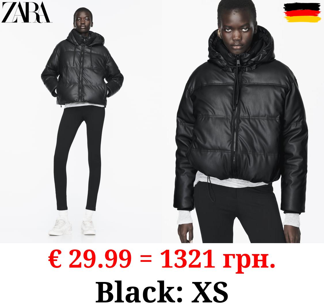 WIND PROTECTION FAUX LEATHER CROPPED PUFFER ANORAK