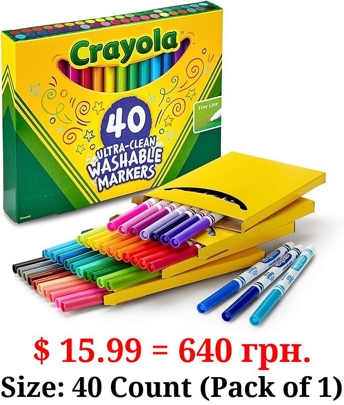 Crayola Ultra Clean Fine Line Washable Markers (40ct), Colored Markers for Kids, Fine Tip Art Marker Set, Kids Craft Supplies, 3+