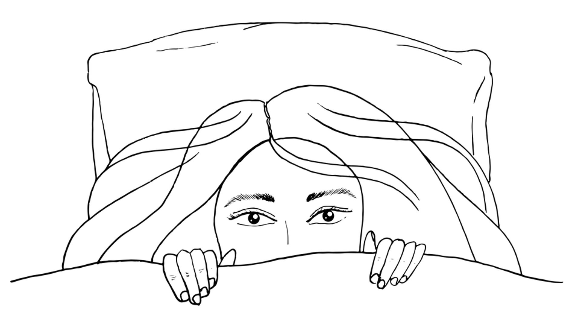 Раскраска девушка под одеялом картинки