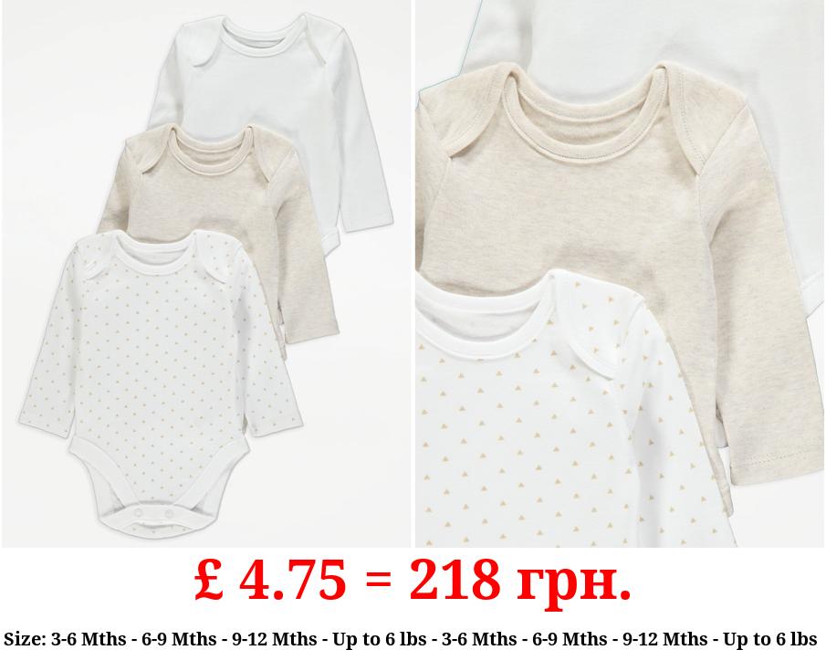 White Mini Triangle Long Sleeve Bodysuits 3 Pack