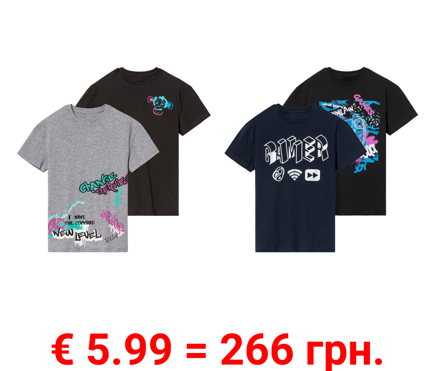 pepperts!® Kinder T-Shirt, 2 Stück, mit Rundhalsausschnitt