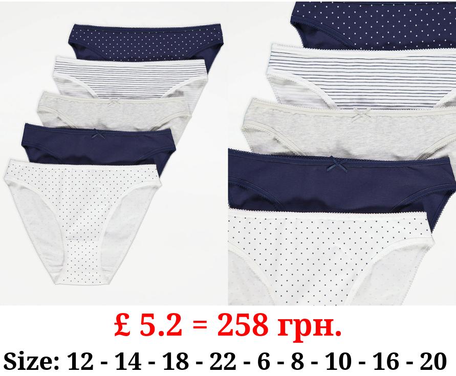 Stripe Spot High Leg Knickers 5 Pack