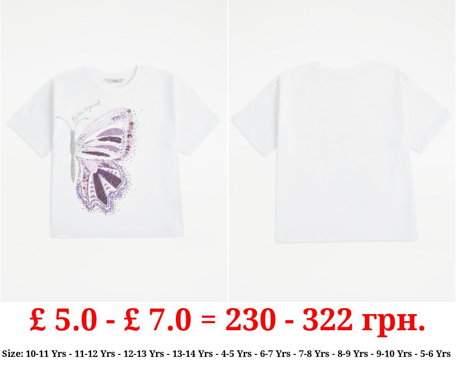 White Embellished Butterfly T-Shirt