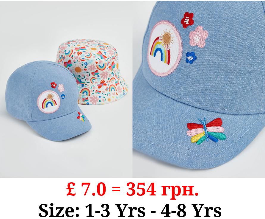 Rainbow Butterfly Fun Bucket Hat and Cap Set