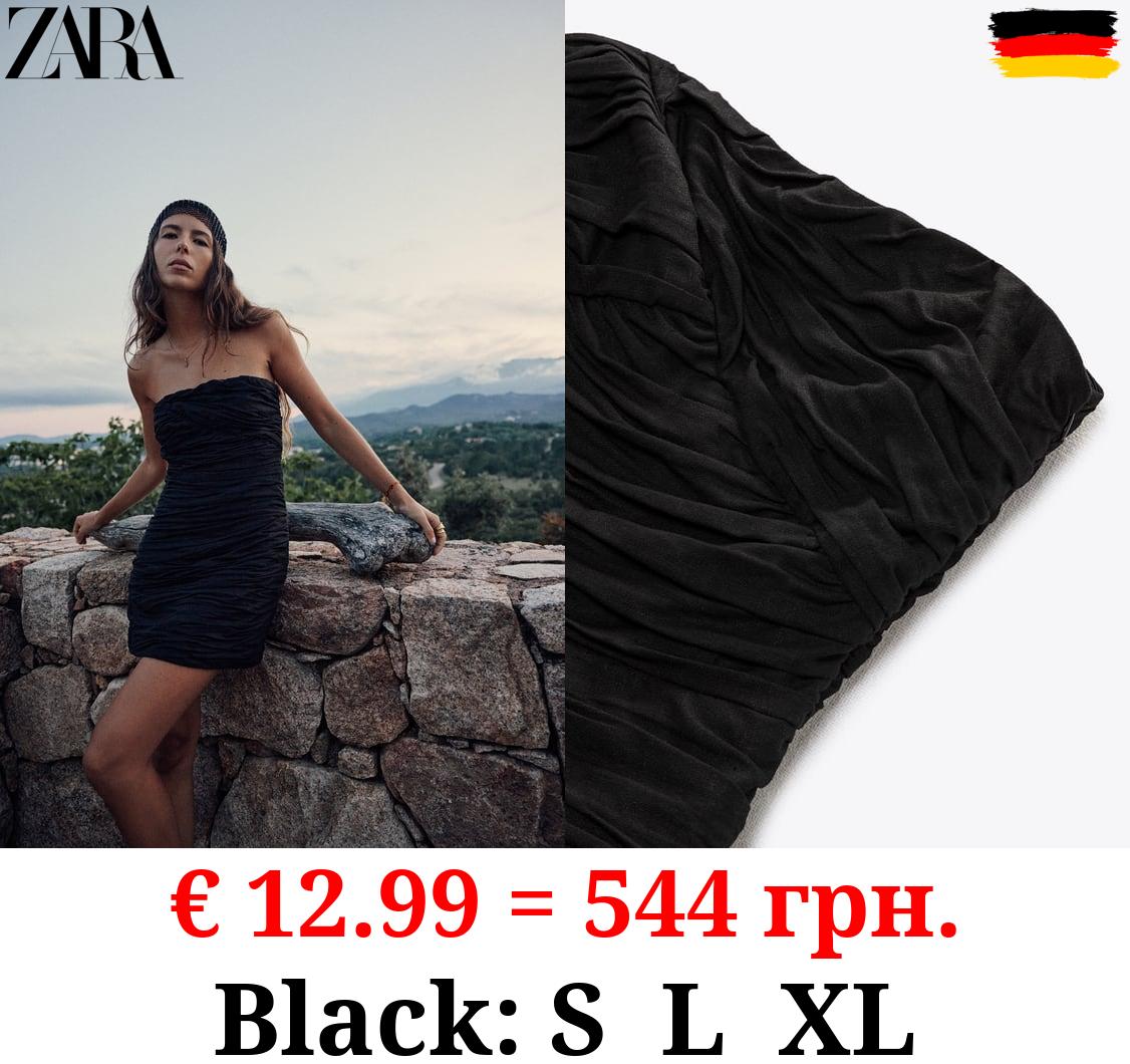 LINEN BLEND DRAPED MINI DRESS