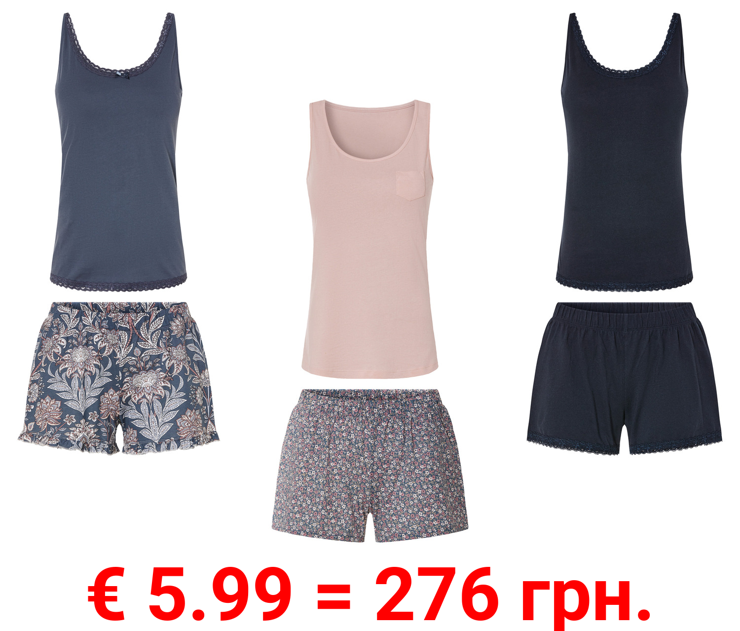 esmara® Damen Pyjama aus reiner Baumwolle