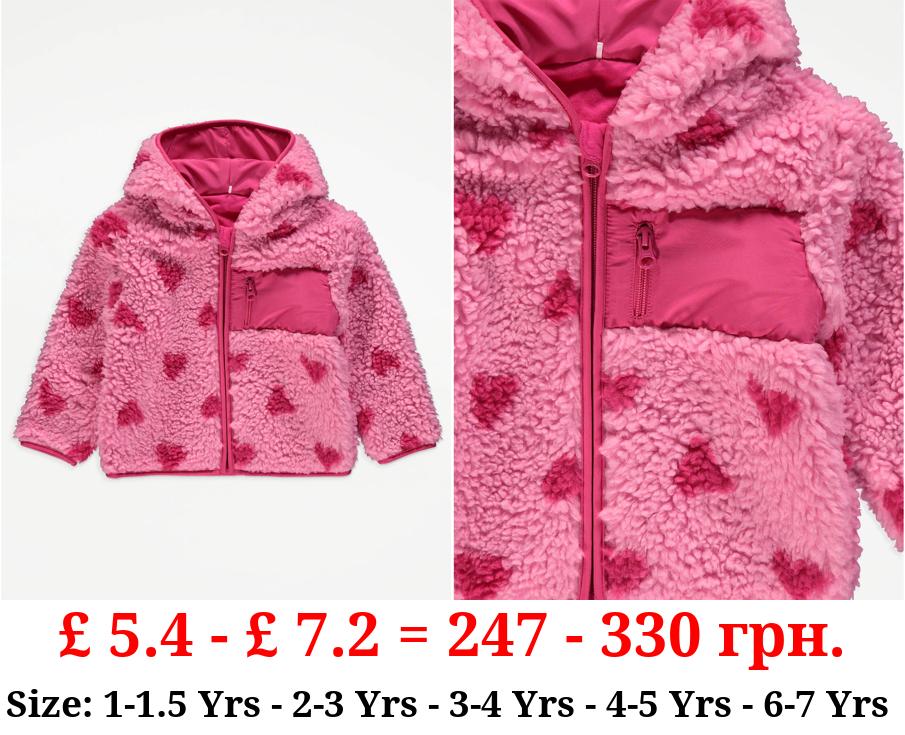 Pink Heart Borg Zip Up Fleece