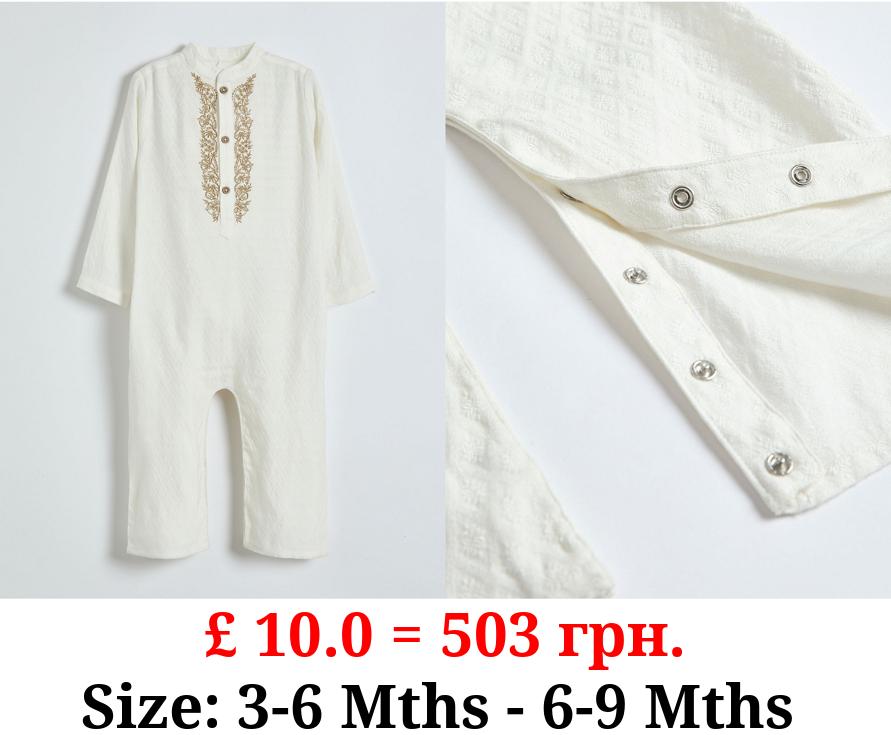 White Matching Baby Embroidered All In One