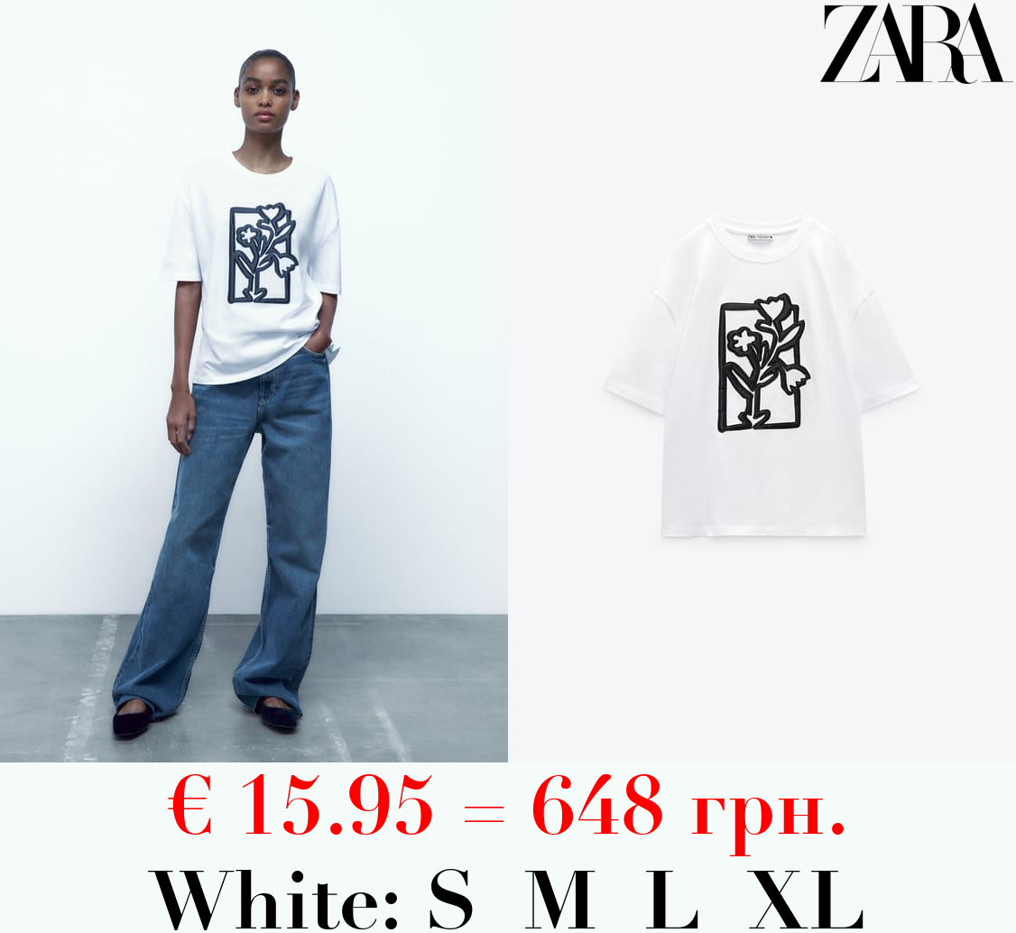 CONTRAST FLOWER T-SHIRT