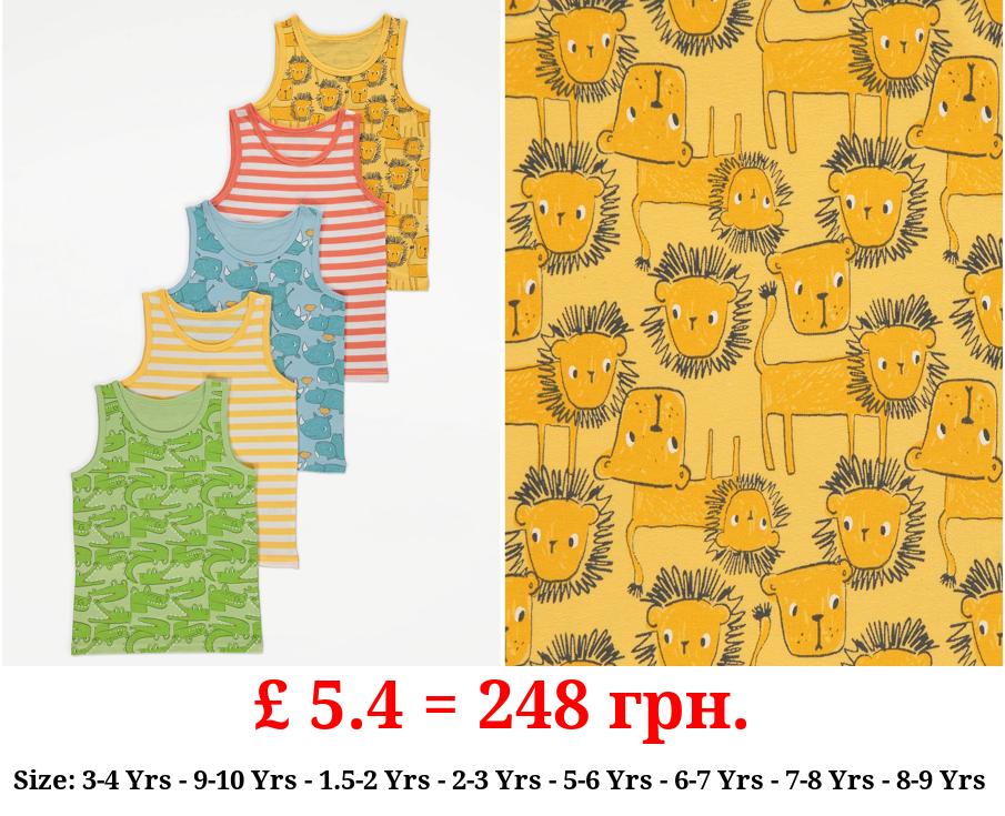 Bright Animal Print Vests 5 Pack