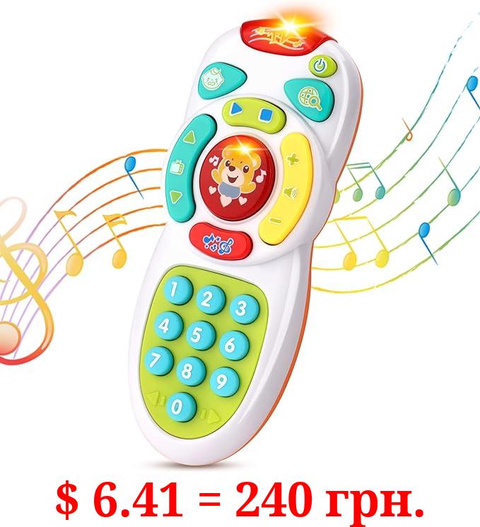 deAO Baby Remote Toy, Toddlers TV Remote Control Early Educational Toy, Kids Realistic Play Controller Baby Musical Toys with Light and Sound, Learning Toy Remote Control with Adjustable Volume