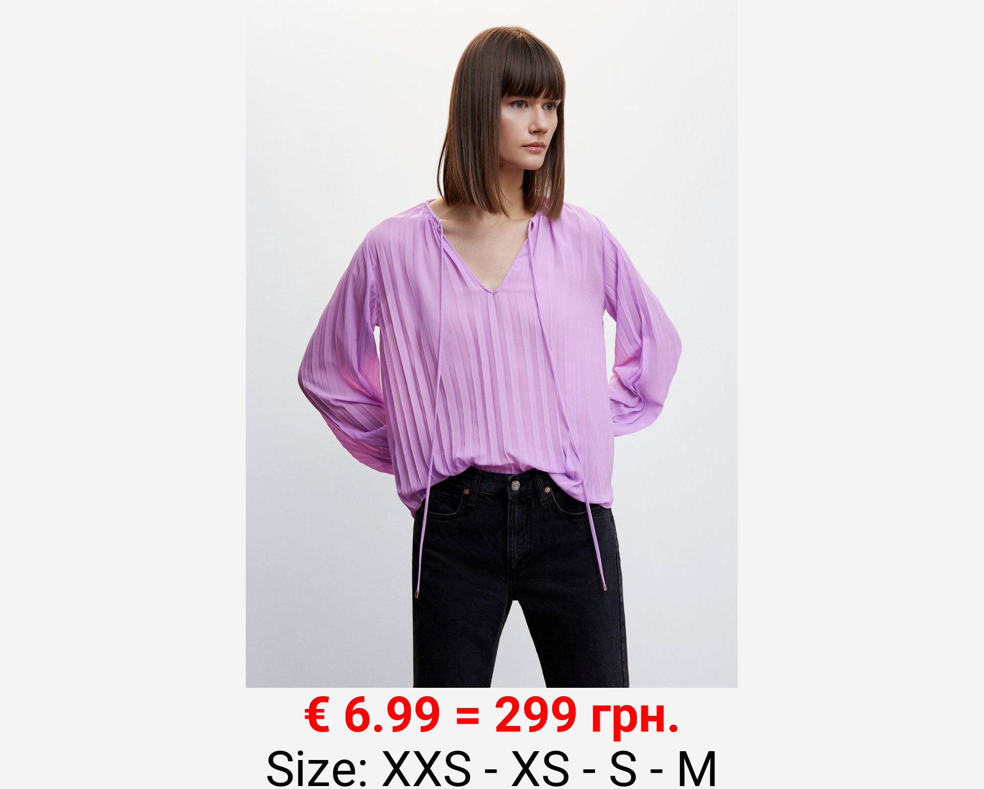 Blusa plisada manga abullonada