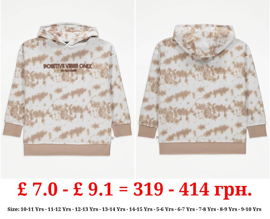 Unisex Cream Tie Dye Positive Vibes Hoodie