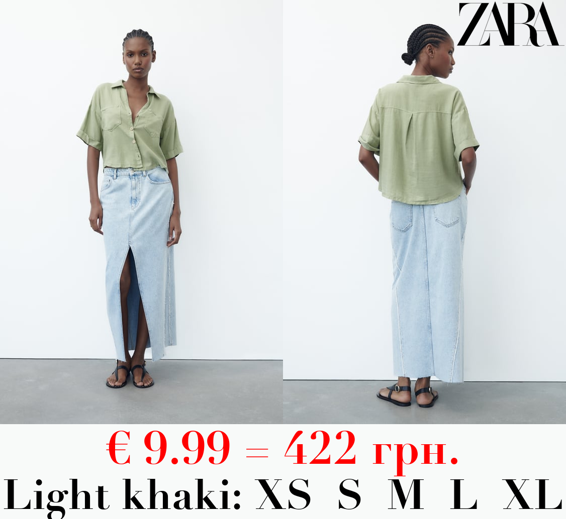 LINEN AND VISCOSE BLEND CROPPED SHIRT