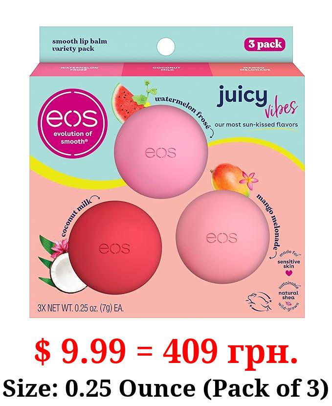 eos Juicy Vibes Lip Balm Variety Pack- Watermelon Frosé, Mango Melonade & Coconut Milk, All-Day Moisture Lip Care Products, 0.25 oz, 3-Pack