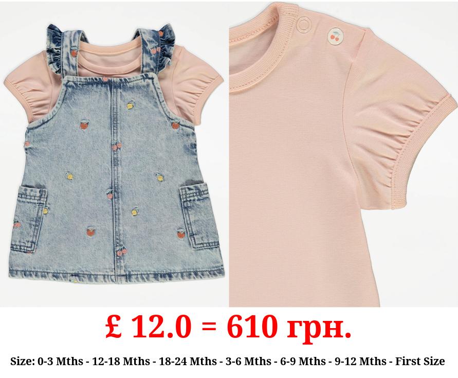 Mid Wash Fruit Denim Pinafore and Bodysuit Outfit