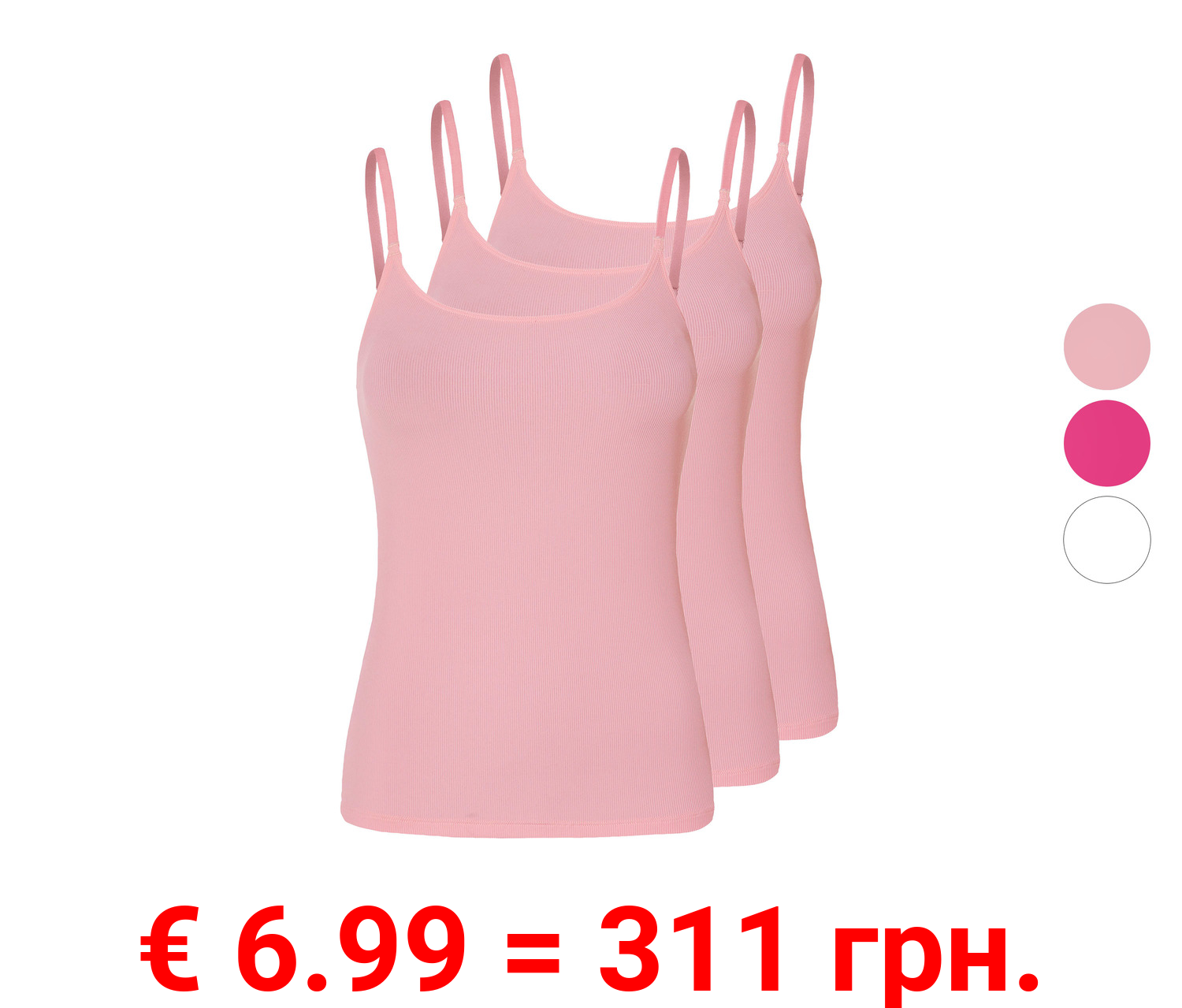 esmara® Damen Ripptops, 3 Stück, verstellbare Trägern