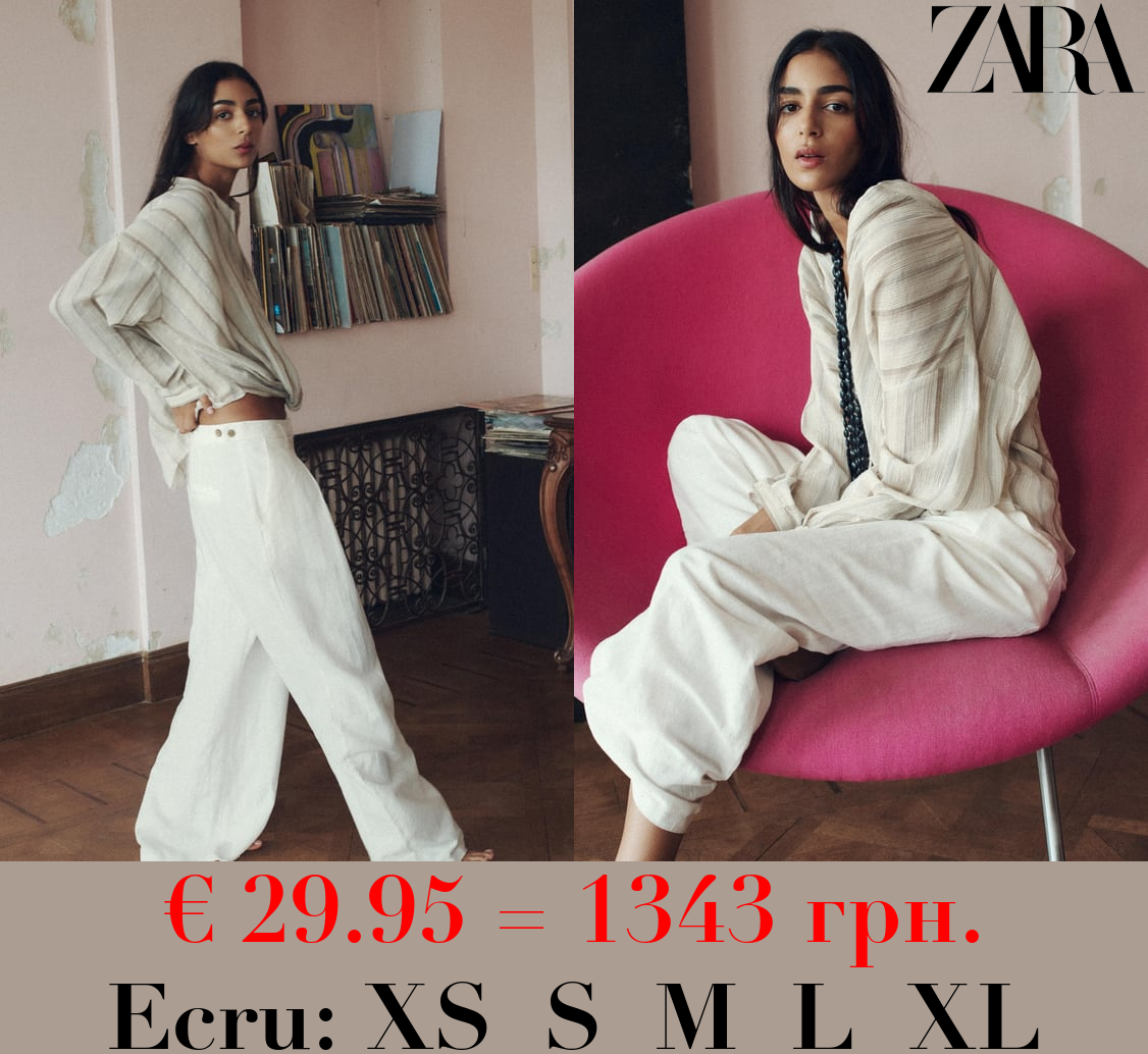 WIDE-LEG LINEN-BLEND TROUSERS