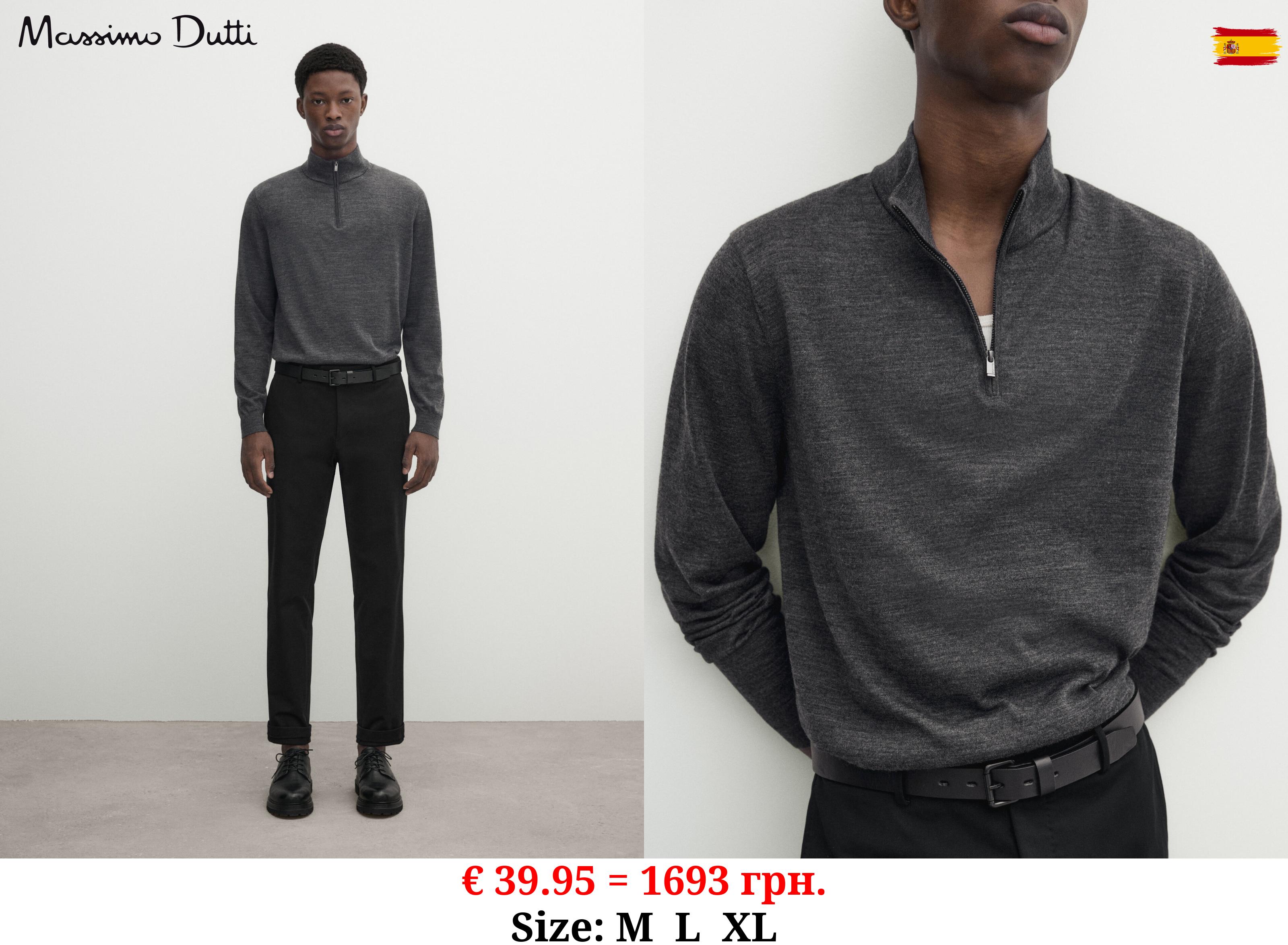 100% merino wool sweater with mock neck CHARCOAL