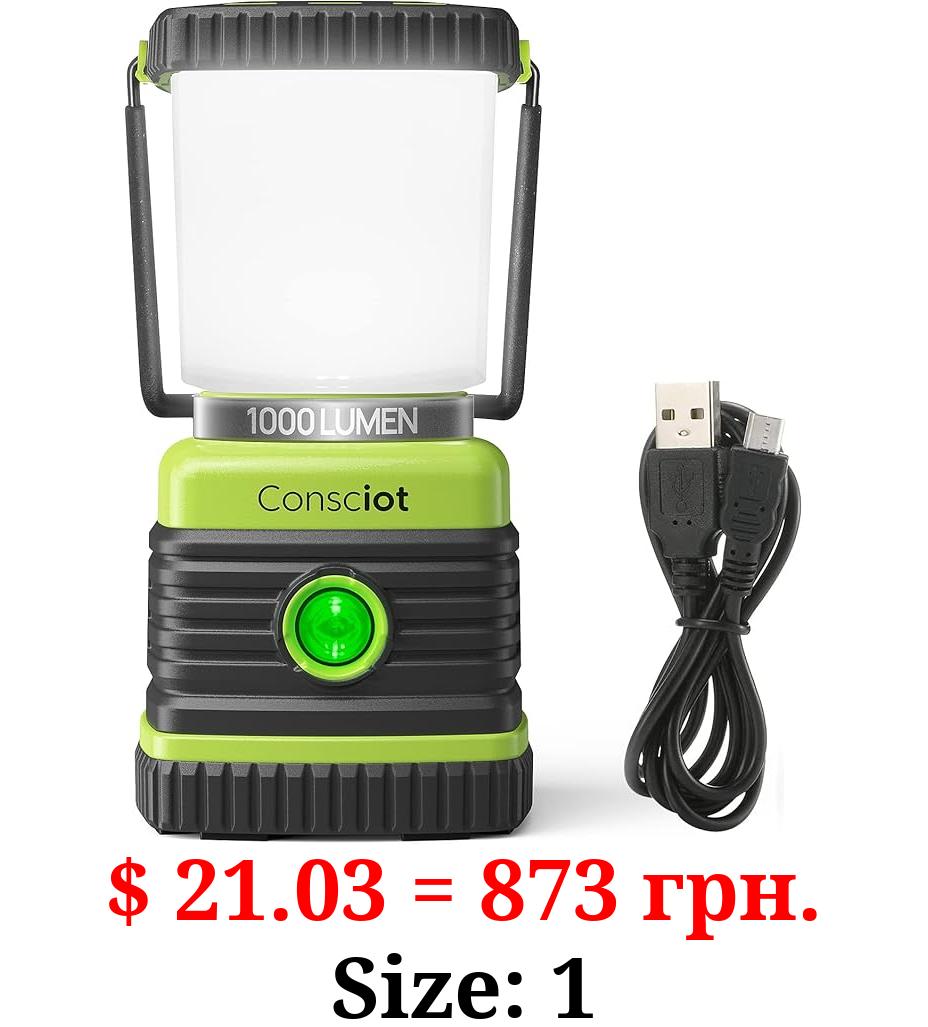 LED Camping Lantern Rechargeable, Consciot Camping Lights, 1000LM, 4 Light Modes, 4400mAh Power Bank, IPX4 Waterproof Tent Lights, Dimmable Flashlight for Emergency, Power Outages, USB Cable Included