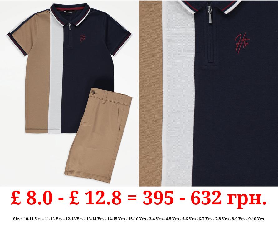 Sand Stripe Polo Shirt and Chino Shorts Outfit