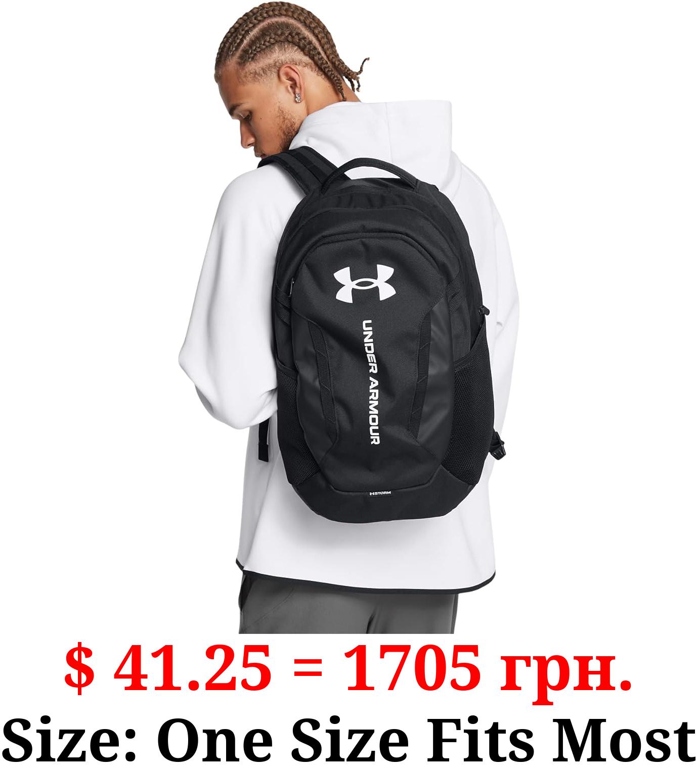Under Armour Unisex-Adult Hustle 6.0 Backpack, (002) Black/Black/White, One Size Fits Most
