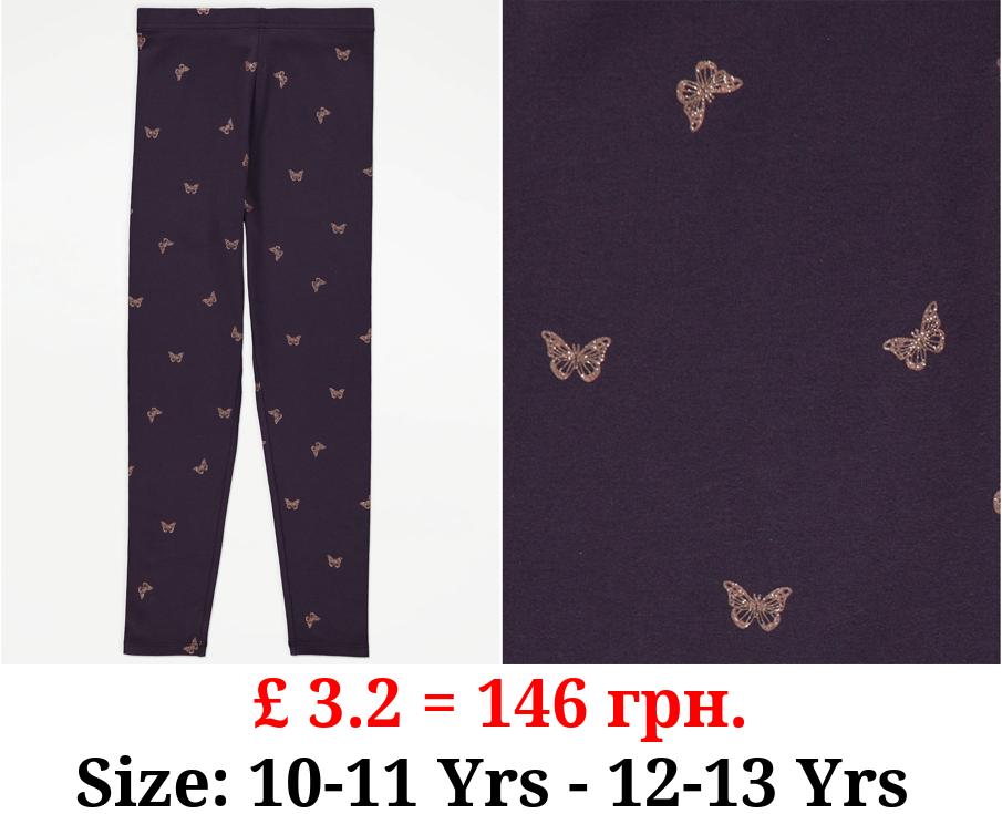 Purple Butterfly Foil Leggings