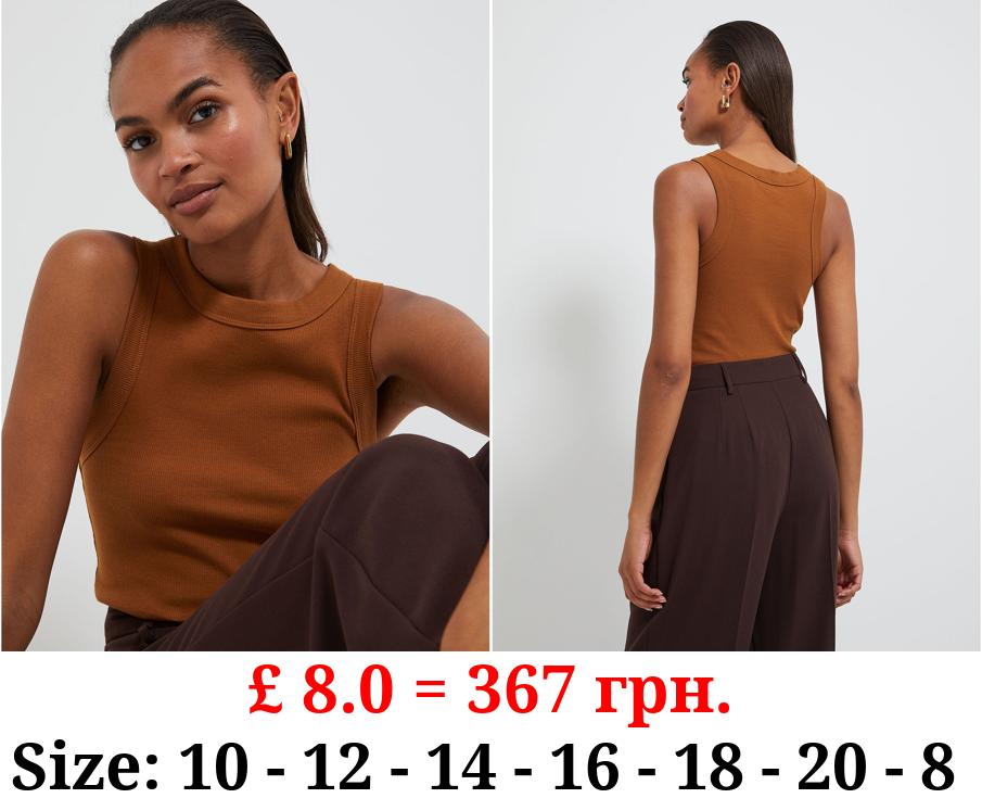 Camel Ribbed Racer Vest