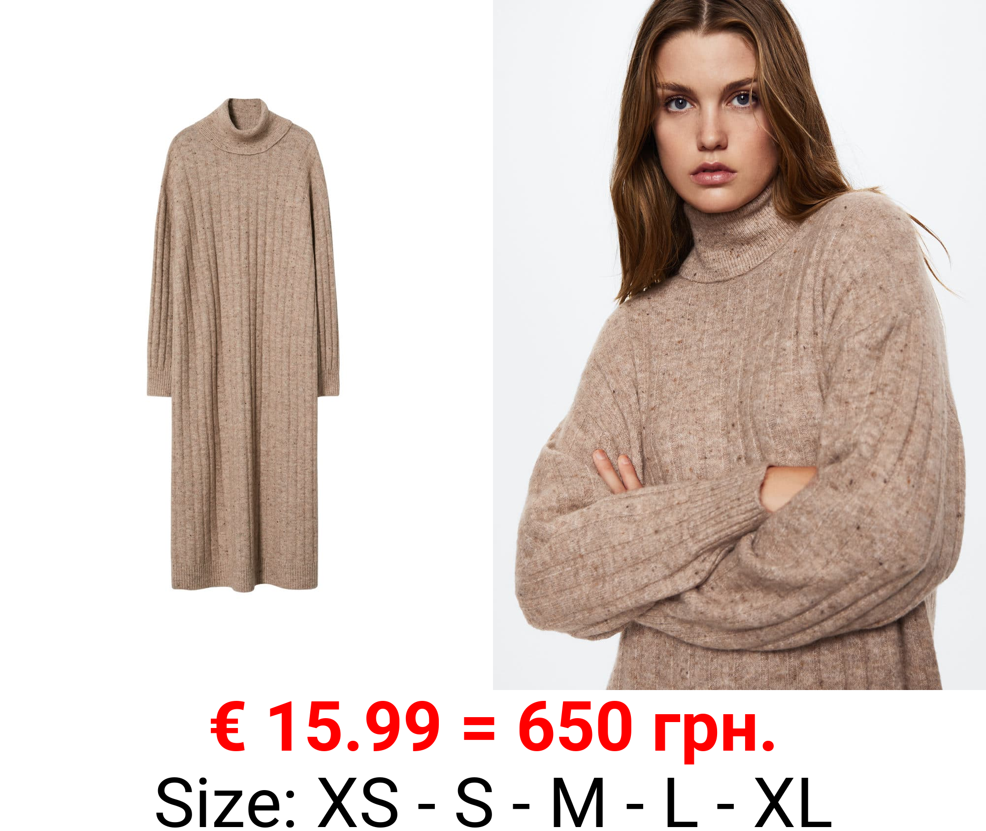 vestido canalé cuello vuelto