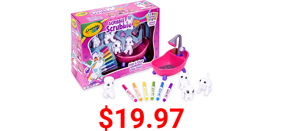 Crayola Scribble Scrubbie Pets Scrub Tub Animal Toy Set, Gift for Kids, Ages 3, 4, 5, 6