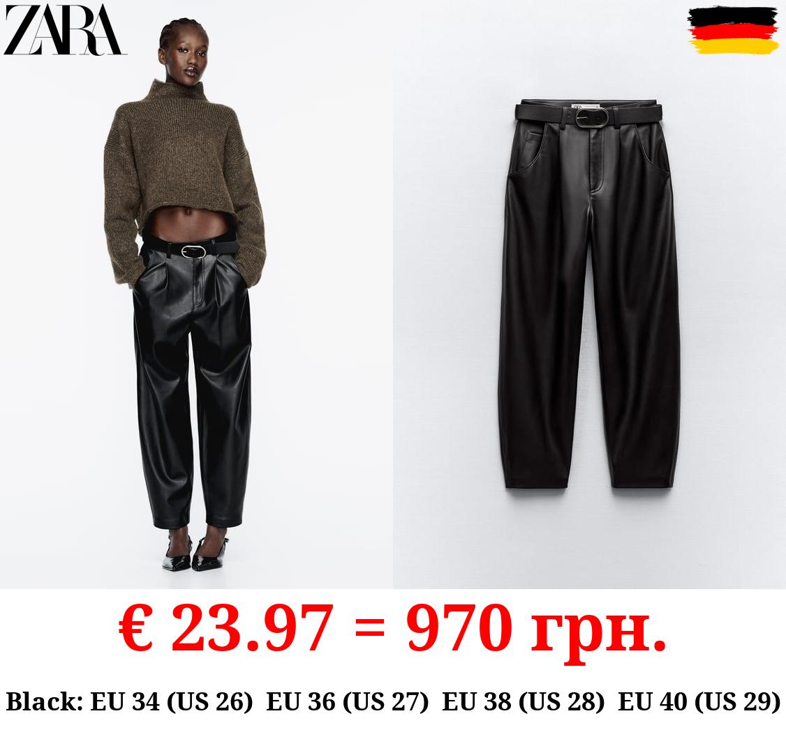 LEATHER EFFECT DARTED TROUSERS WITH BELT
