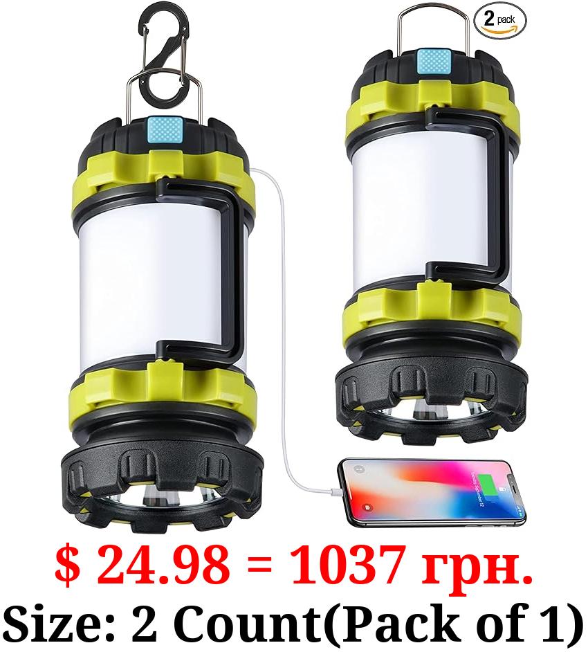 BOBKID 2 Pack Camping Lantern, Outdoor Led Camping Lantern, Rechargeable Flashlights with 1000LM, 6 Modes, 4000mAh Power Bank, IPX5 Waterproof Portable Emergency Camping Light for Hurricane Hiking