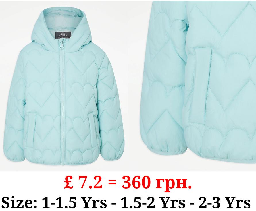 Sage Green Heart Quilted Padded Jacket