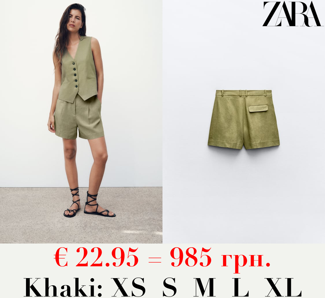 LINEN BLEND HIGH-WAIST BERMUDA SHORTS