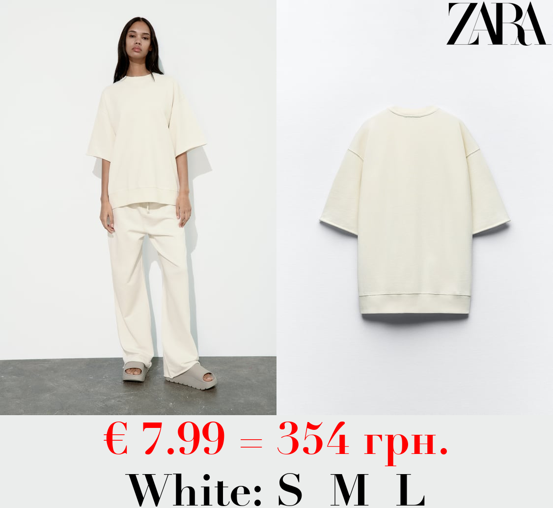 FADED-EFFECT SHORT SLEEVE PLUSH SWEATSHIRT