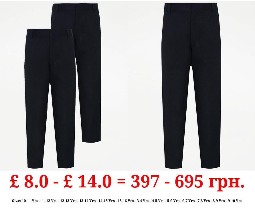 Boys Navy Slim Leg School Trousers 2 Pack