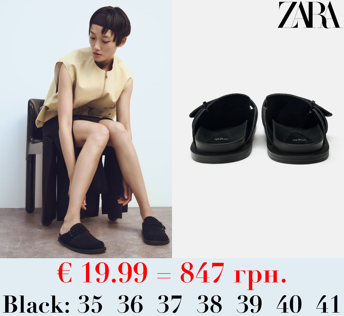 SPLIT SUEDE CLOGS WITH BUCKLE