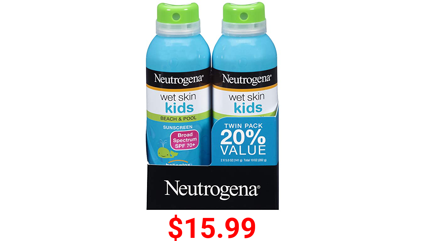 Neutrogena Wet Skin Kids Sunscreen Spray, Water-Resistant and Oil-Free, Broad Spectrum SPF 70+, 5 oz 2PK