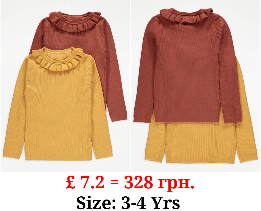 Ochre Frilly Ribbed Long Sleeve Tops 2 Pack