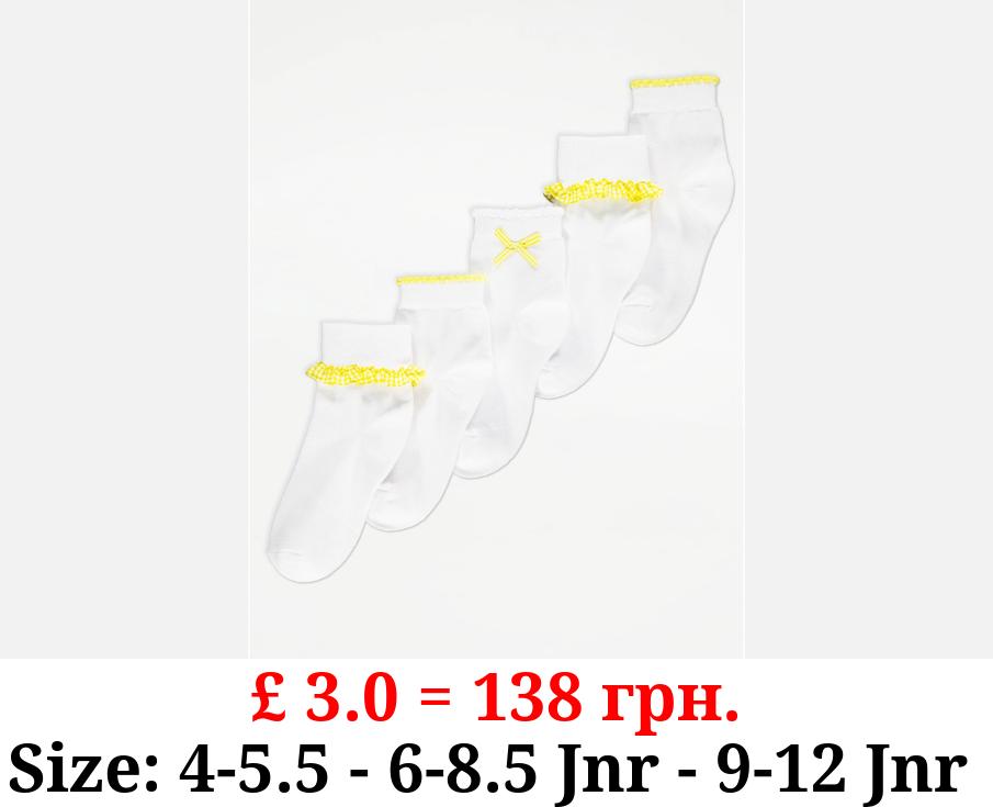 Yellow Gingham Frill Cotton Rich Ankle Socks 5 Pack